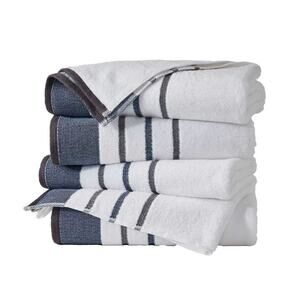 Waverly Moroccan Blue December Sky Cotton Terry Stripe 4 Pack Hand Towel Set